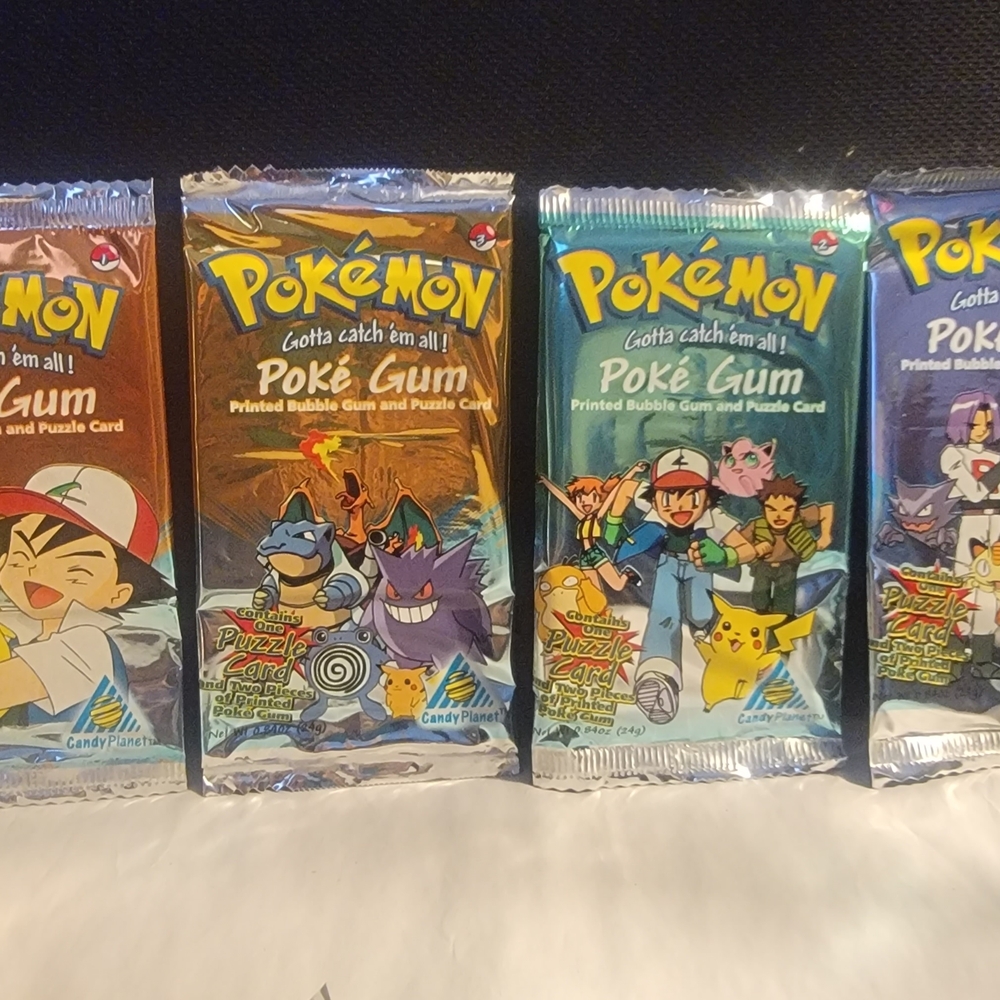 4 VINTAGE 1999 "POKEMON POKE' GUM " PRINTED BUBBLE GUM AND PUZZLE CARD